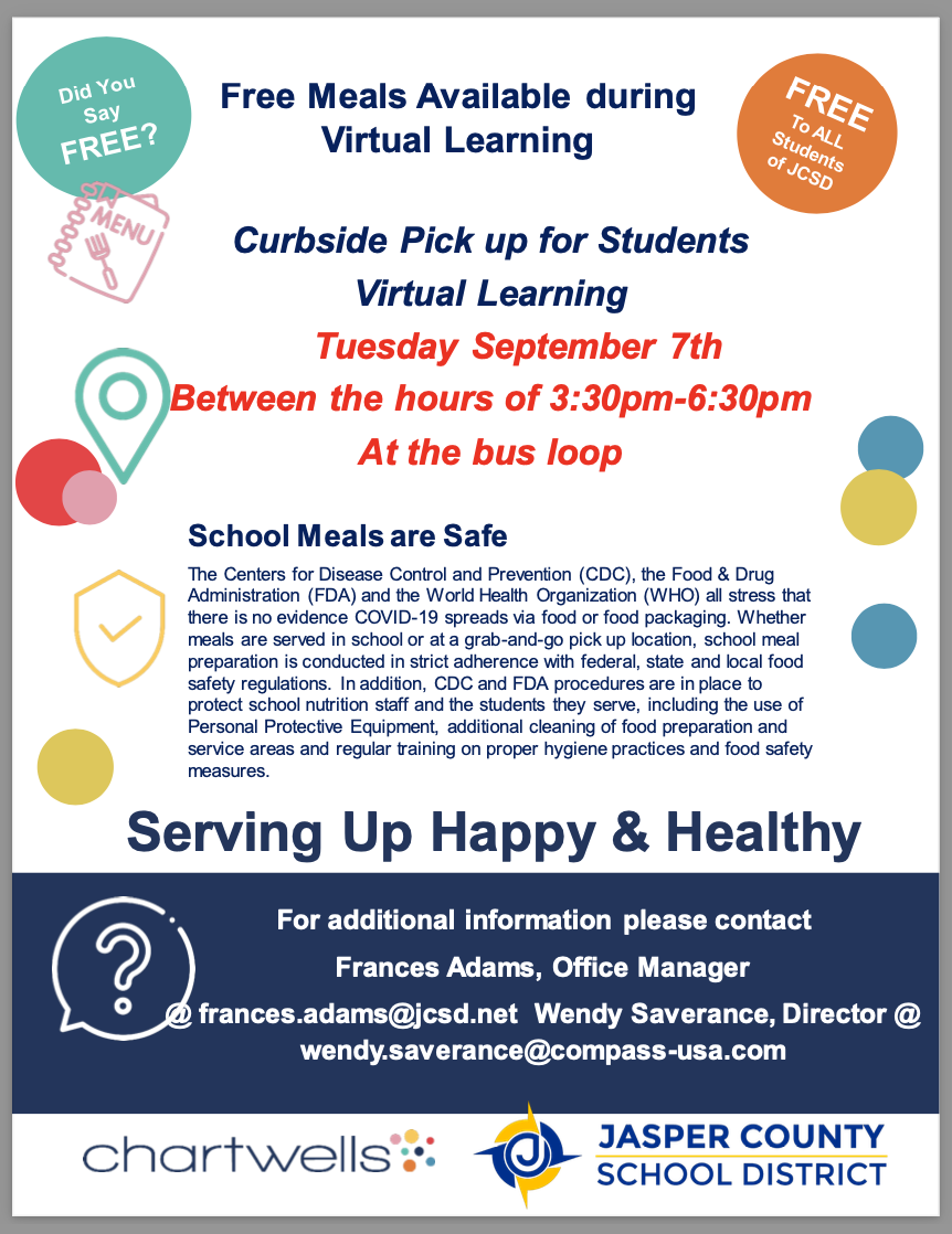 Curbside Pick up for Students Virtual Learning Tuesday, September 7th 3:30pm-6:30pm